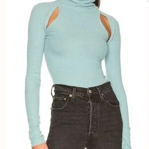 Free Peoplen Y2K “Get Out There” Ribbed Cutout Turtleneck Top  NWOT